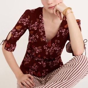 Madewell Tie-Sleeve Wrap Top in Plum/Purple Butterfly Sanctuary Size 0/XS